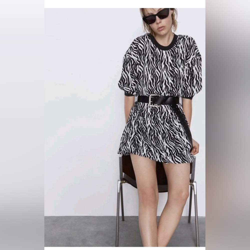 Zara Black and White Animal Print Mini‎ Dress